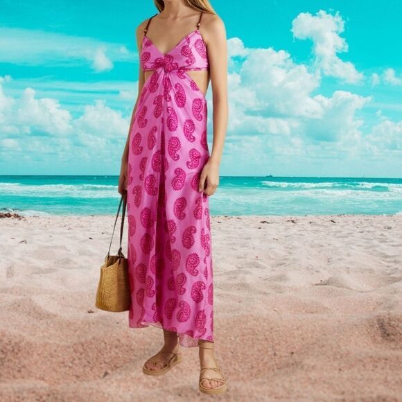 NWT VIX Leelah Cutout Open Back Paisley Dress M - Picture 1 of 13